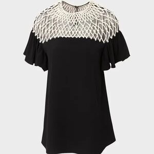 CAROLINA HERRERA Embellished Lattice Yoke Crewneck Top